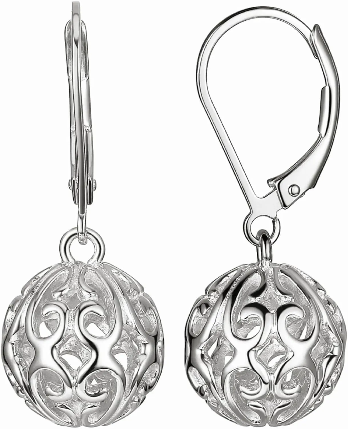 Amazon Essentials Sterling Silver Filigree Ball Leverback Dangle Earrings , (previously Amazon Collection)