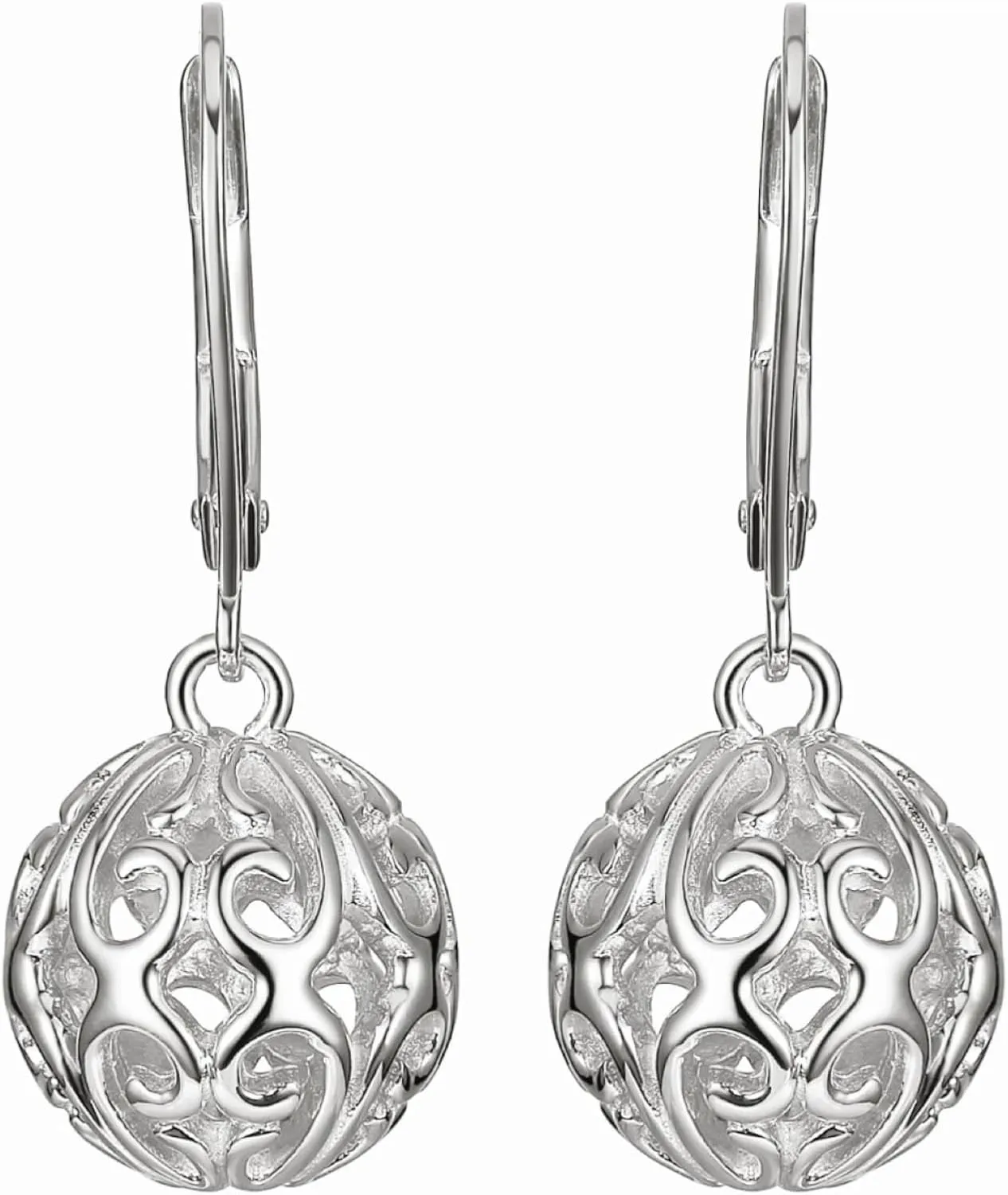 Amazon Essentials Sterling Silver Filigree Ball Leverback Dangle Earrings , (previously Amazon Collection)