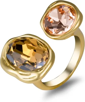 Antiqued Crystal Ring Cubic Zirconia Gemstones 18K Gold-Plated Adjustable Open Band Minimalist Vintage Statement Jewelry for Women