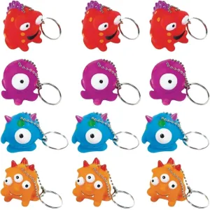 Assorted Multicolor Monster Rubber Keychains - 1.75" x 1.5" (Pack Of 12) - Perfect For Birthdays, Events & Collectors