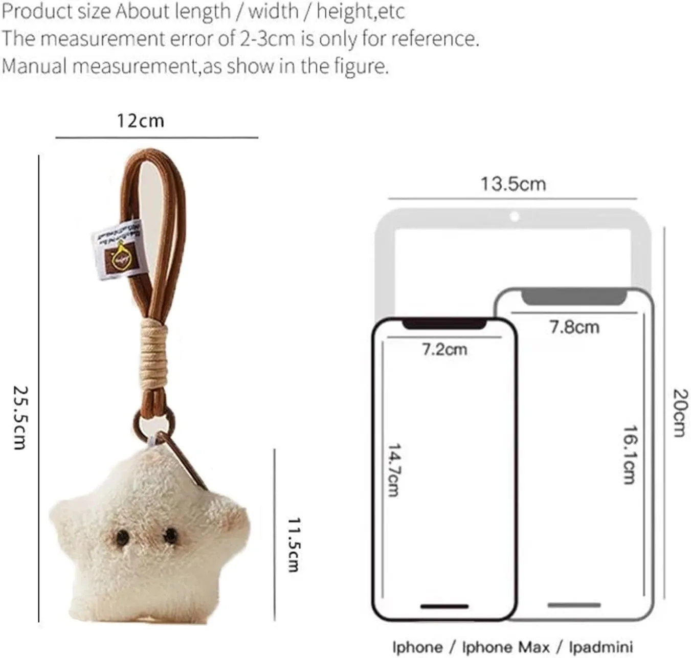 Bag Charm & Cute Keychain-Star Plush Keychain,Squeaky Stress Relief Toy,Pendant for Handbag,Key Ring,Gifts for Women