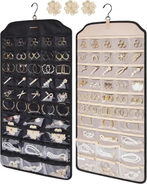BAGSMART Hanging Jewelry Organizer, 68 Pocket Earring Holder for Wall, Extra Large Jewelry Storage, Black, 1 Piece
