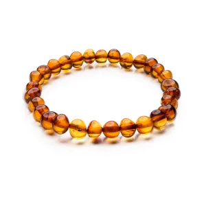 Baltic Proud Natural Baltic Amber Bracelet for Adults (Women/Men - Unisex) Cognac Polished color - Hand made From Raw-Unpolished/Certified Baltic Amber Beads
