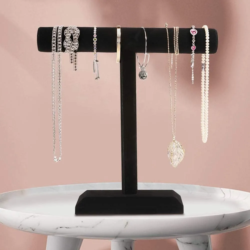 Barelove Jewelry Stand Display 1 Tier, Black Velvet T-Bar Bracelet Watch Bangle Necklace Holder for Organization Showcase or Store Display