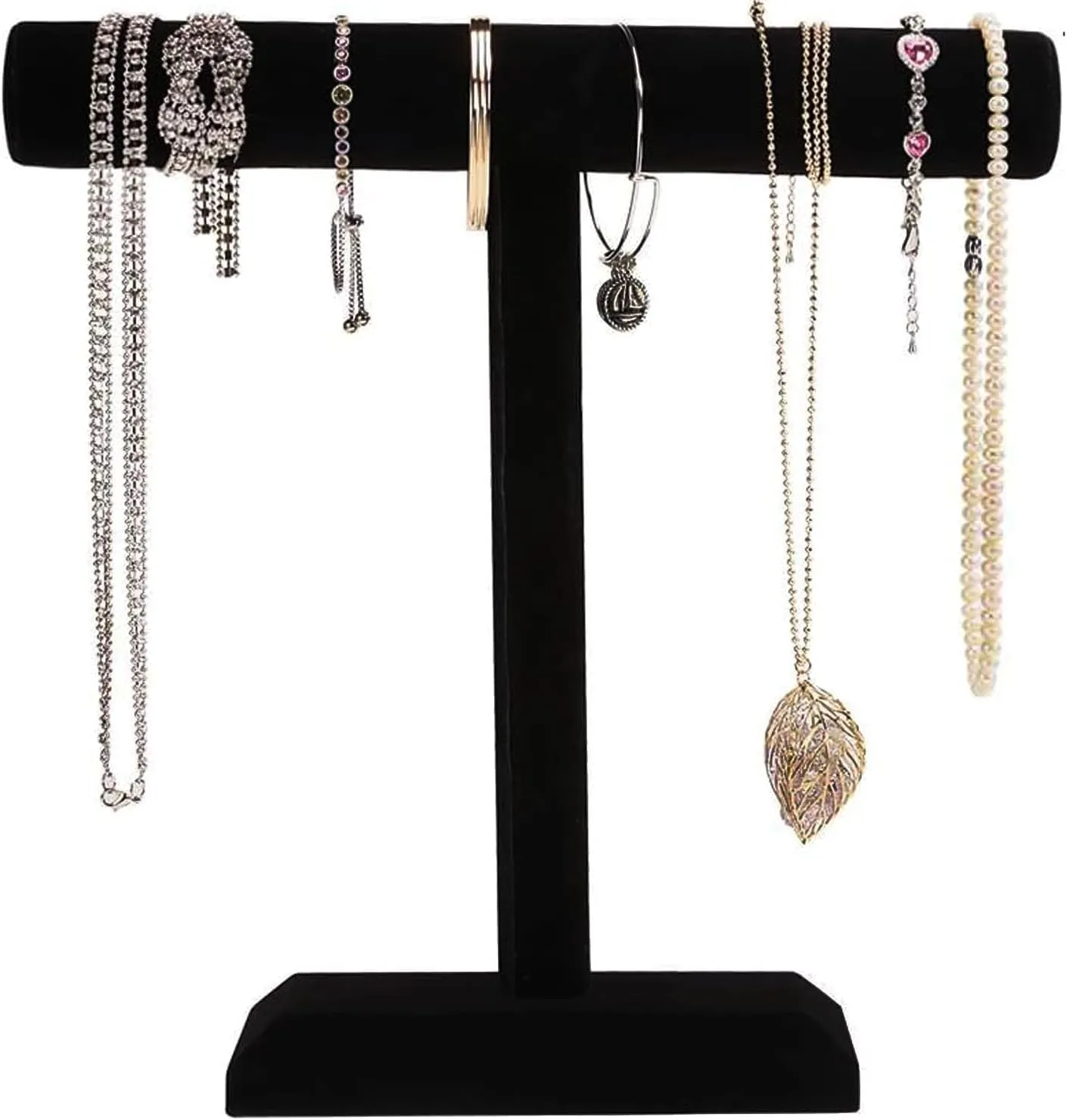 Barelove Jewelry Stand Display 1 Tier, Black Velvet T-Bar Bracelet Watch Bangle Necklace Holder for Organization Showcase or Store Display