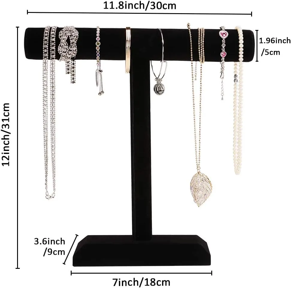 Barelove Jewelry Stand Display 1 Tier, Black Velvet T-Bar Bracelet Watch Bangle Necklace Holder for Organization Showcase or Store Display