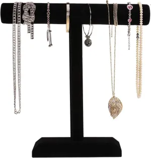 Barelove Jewelry Stand Display 1 Tier, Black Velvet T-Bar Bracelet Watch Bangle Necklace Holder for Organization Showcase or Store Display