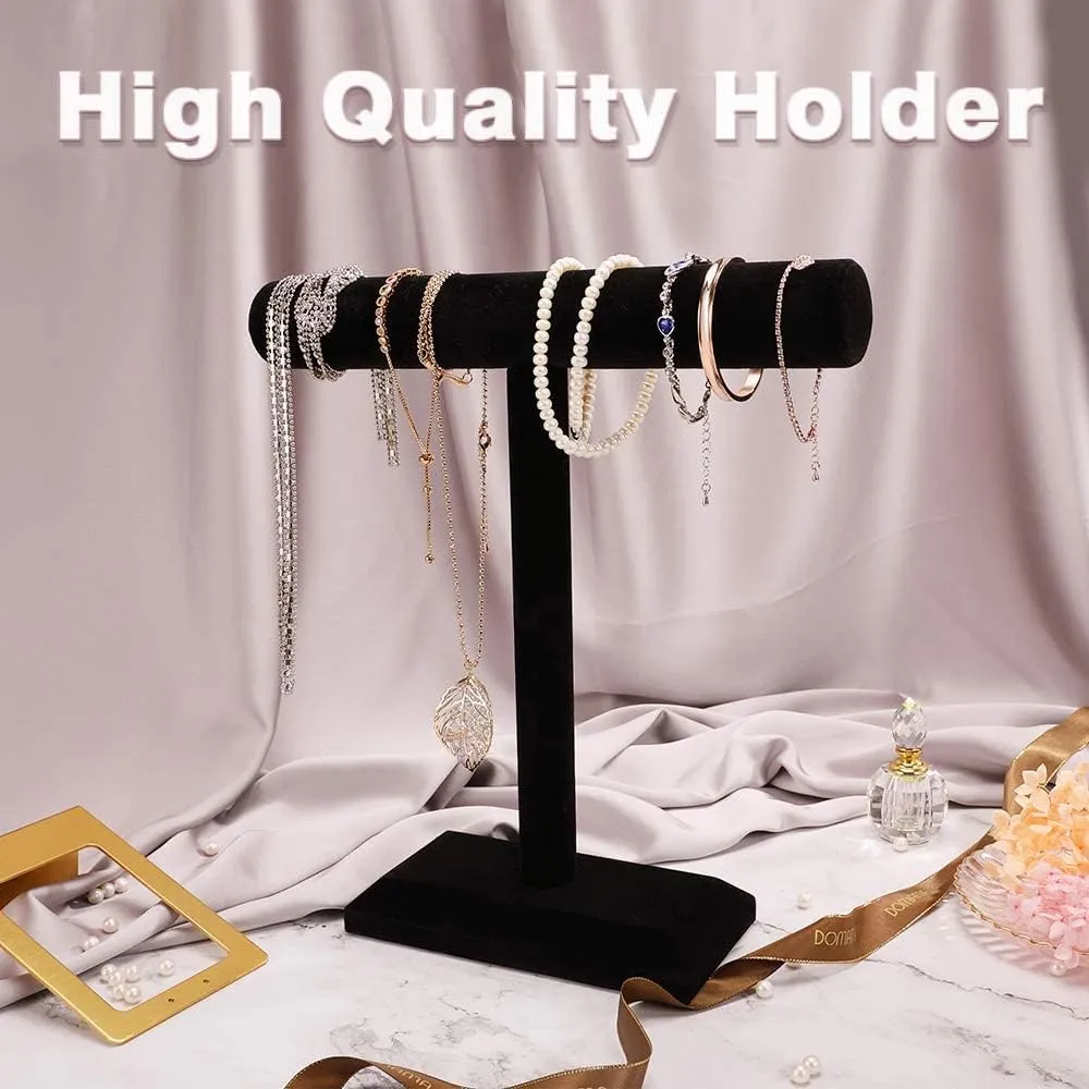 Barelove Jewelry Stand Display 1 Tier, Black Velvet T-Bar Bracelet Watch Bangle Necklace Holder for Organization Showcase or Store Display
