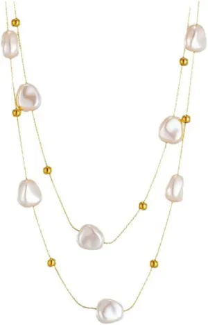 Baroque Pearl Necklace Double Layered Pearl Necklace Titanium Steel Imitation Irregular Pearl Necklace Choker for Women Fashion Summer Beach Jewelry