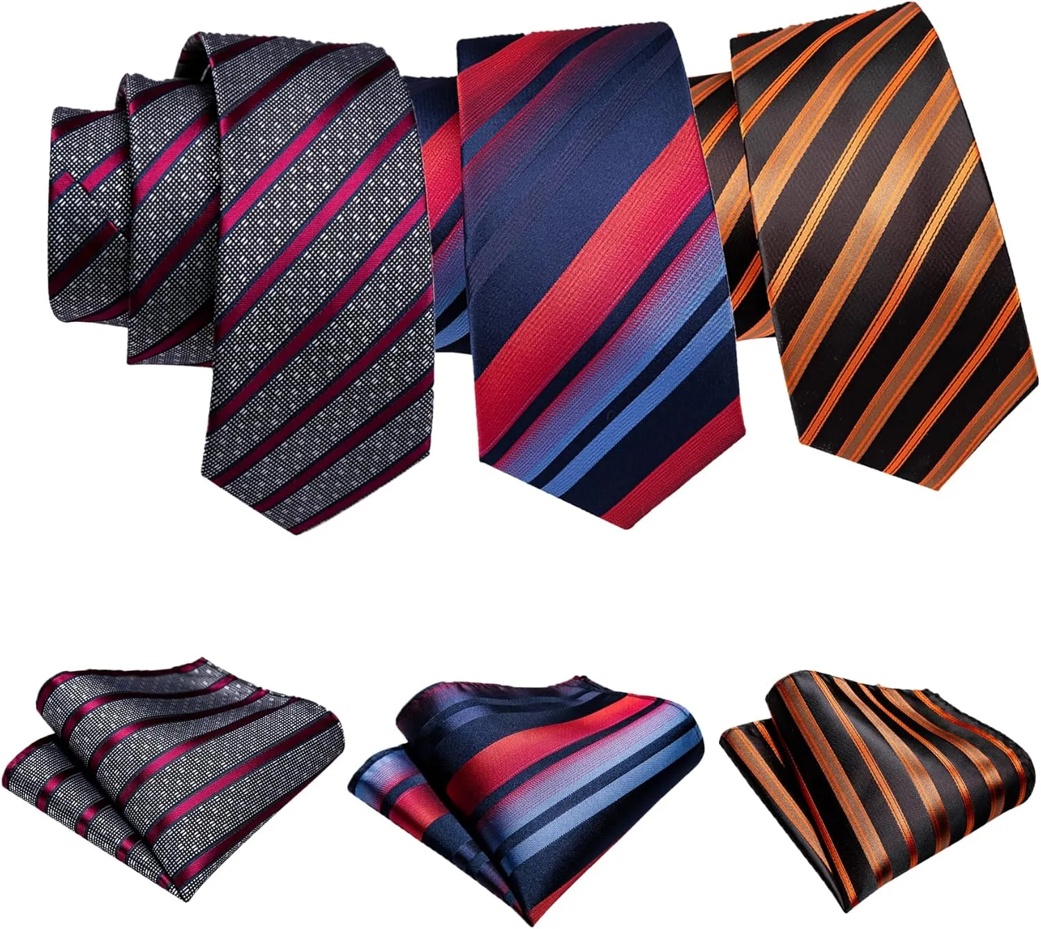 Barry.Wang 6 PCS Men Ties Set Silk Business Fashion Woven Necktie Handkerchief Cufflinks Paisley Stripe Wedding Party