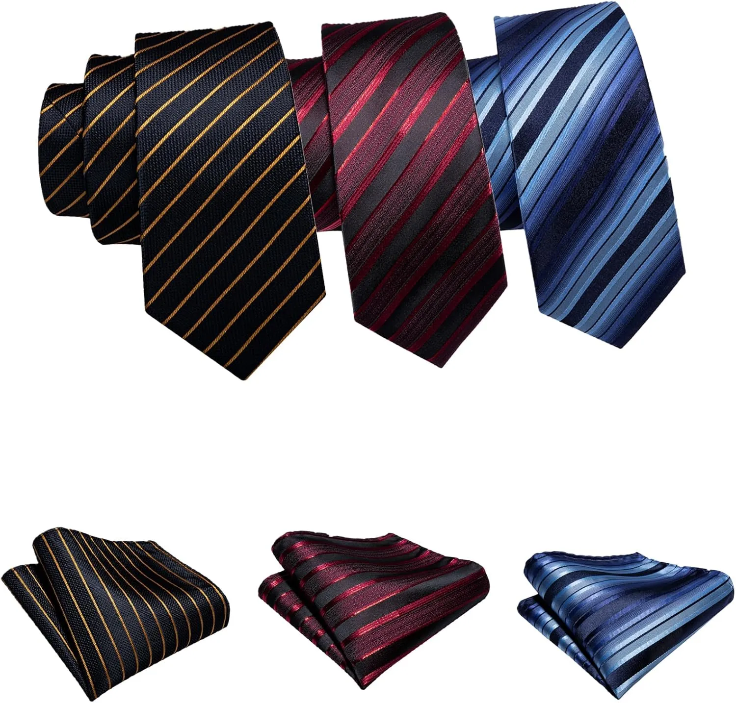 Barry.Wang 6 PCS Men Ties Set Silk Business Fashion Woven Necktie Handkerchief Cufflinks Paisley Stripe Wedding Party