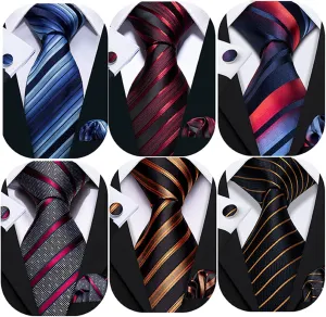 Barry.Wang 6 PCS Men Ties Set Silk Business Fashion Woven Necktie Handkerchief Cufflinks Paisley Stripe Wedding Party