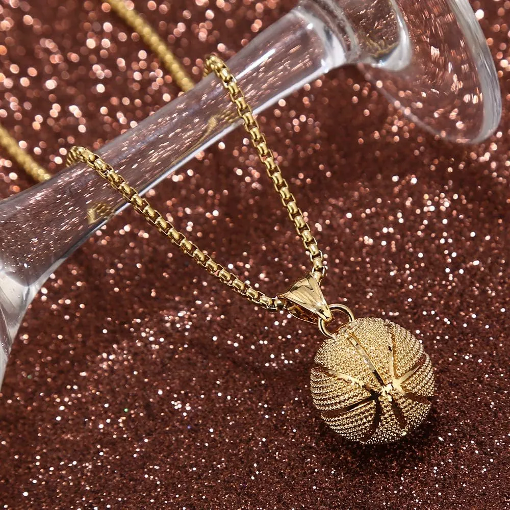 Basketball Necklace Basketball Pendant Necklace Stainless Steel Necklace Sports Necklace