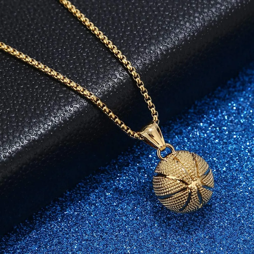 Basketball Necklace Basketball Pendant Necklace Stainless Steel Necklace Sports Necklace