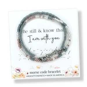 Be Still And Know That I Am With You Morse Code Wrap Bracelet for Christian Women Anxiety Trust, Inspirational Religious Jewelry for Her, Unique Graduation Gift, Bible Verse Scripture Adjustable