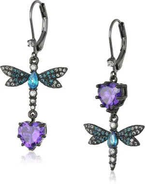 Betsey Johnson CZ & Butterfly Double Mismatch Drop Earring