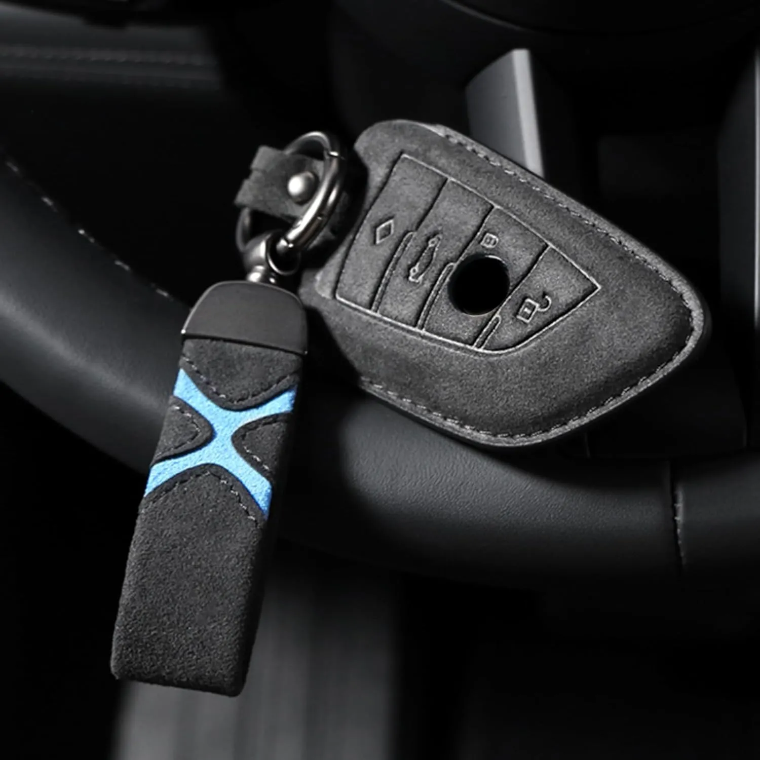BETTERHUMZ Leather Suede Car Keychain,Key Chain Clip for Alcantara, Anti-Lost D-Ring for Men and Women Car Accessories
