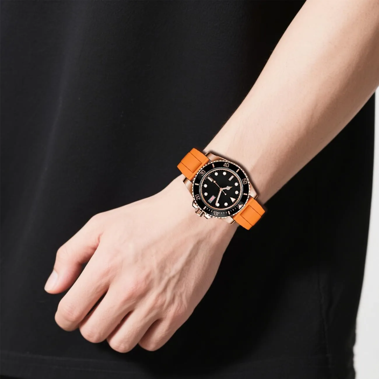 Black Universal TPU Silicone Watch Band for Men and Women, 20mm 22mm Rubber Strap Bracelet with Classic Diving Deployment Buckle Blue Green