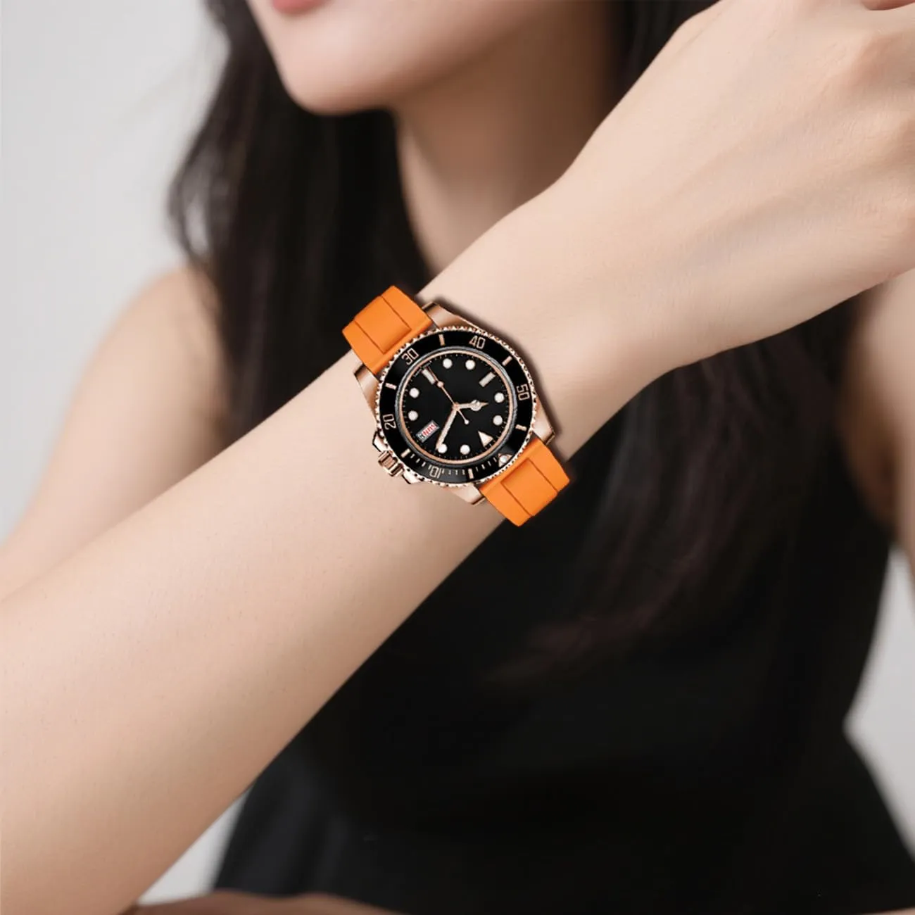 Black Universal TPU Silicone Watch Band for Men and Women, 20mm 22mm Rubber Strap Bracelet with Classic Diving Deployment Buckle Blue Green
