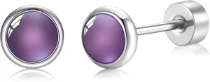 BLISI Amethyst Earrings ASTM F136 Titanium Stud Earrings 5mm Natural Stone Women Earrings Hypoallergenic Gemstone Purple Healing Crystal Earring for Sensitive Ears 20G