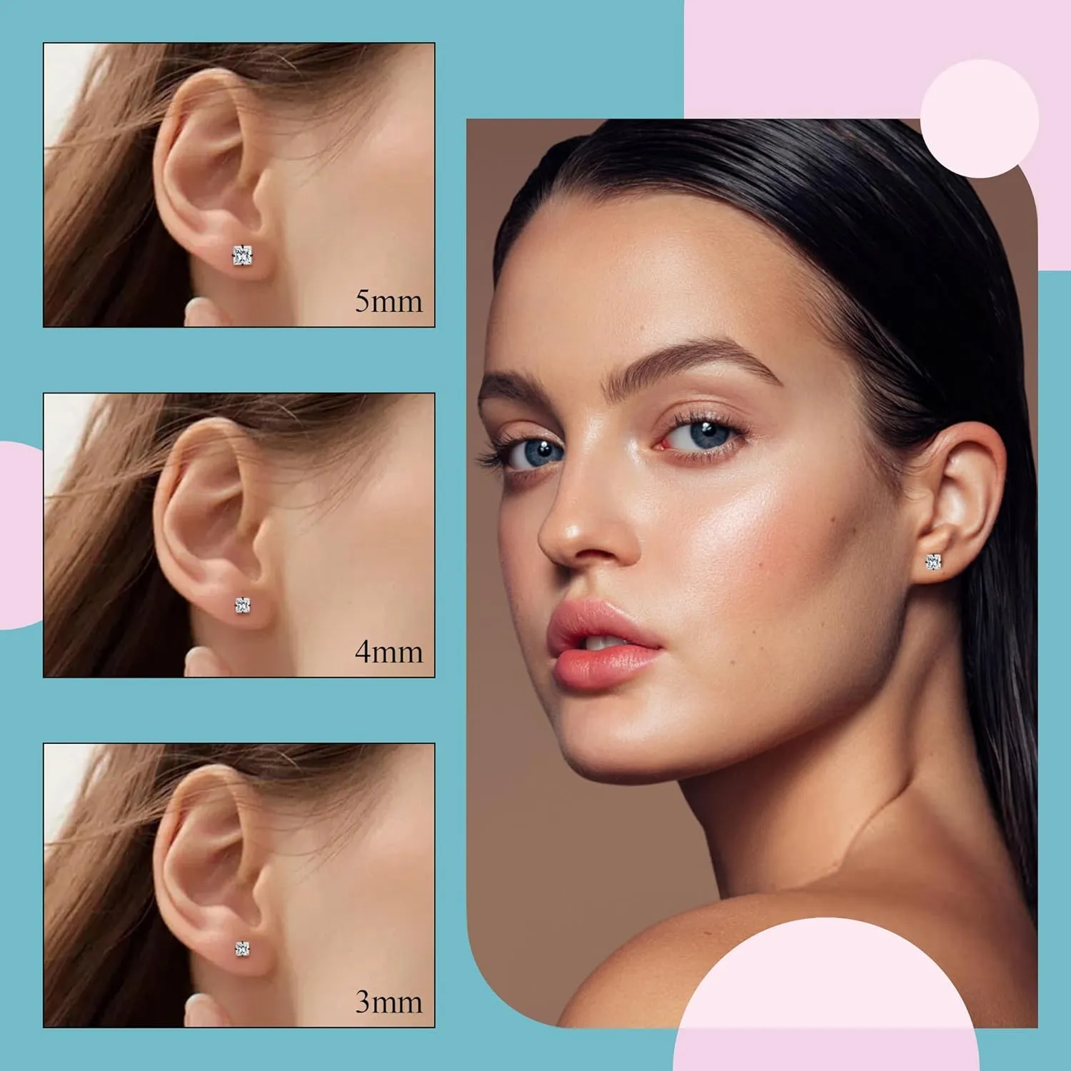 BLISI Heart-Cut Cubic Zirconia Screw-Back Stud Earrings - Hypoallergenic Titanium Cartilage Jewelry for Women & Men (3/4/5mm, Silver/Rose Gold/Gold/Black)