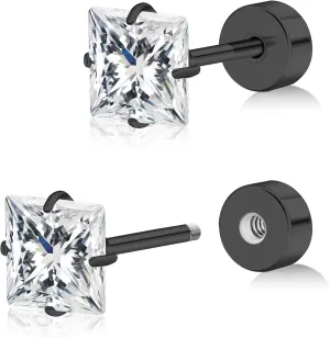 BLISI Heart-Cut Cubic Zirconia Screw-Back Stud Earrings - Hypoallergenic Titanium Cartilage Jewelry for Women & Men (3/4/5mm, Silver/Rose Gold/Gold/Black)
