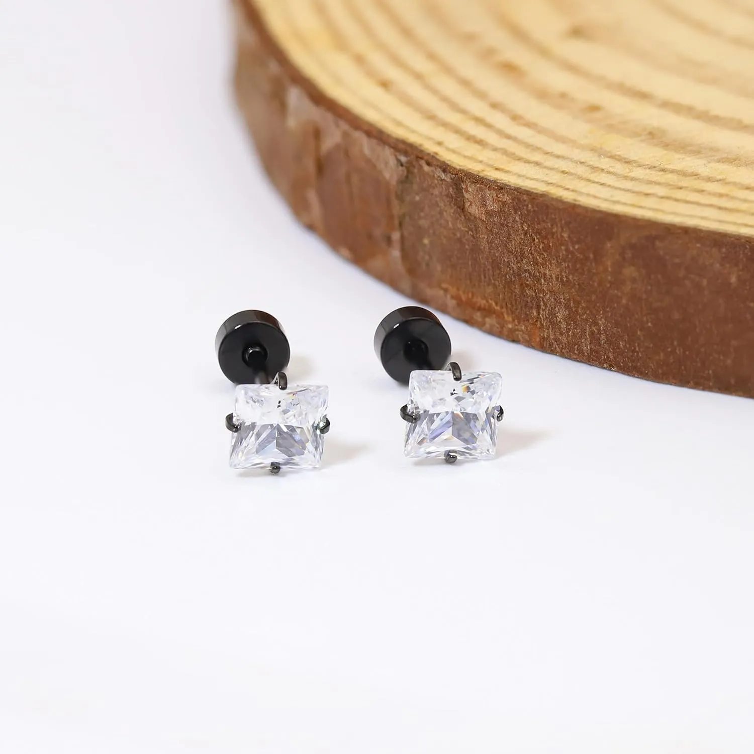 BLISI Heart-Cut Cubic Zirconia Screw-Back Stud Earrings - Hypoallergenic Titanium Cartilage Jewelry for Women & Men (3/4/5mm, Silver/Rose Gold/Gold/Black)