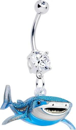 Body Candy Dangle Belly Ring - 316L Stainless Steel Navel Ring Piercing Attack Swimming Shark Belly Button Ring for Women Men