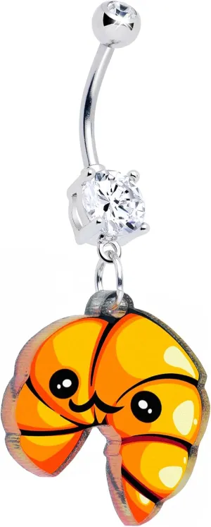 Body Candy Dangle Belly Ring - 316L Stainless Steel Navel Ring Piercing Quaso Croissant Belly Button Ring for Women Men