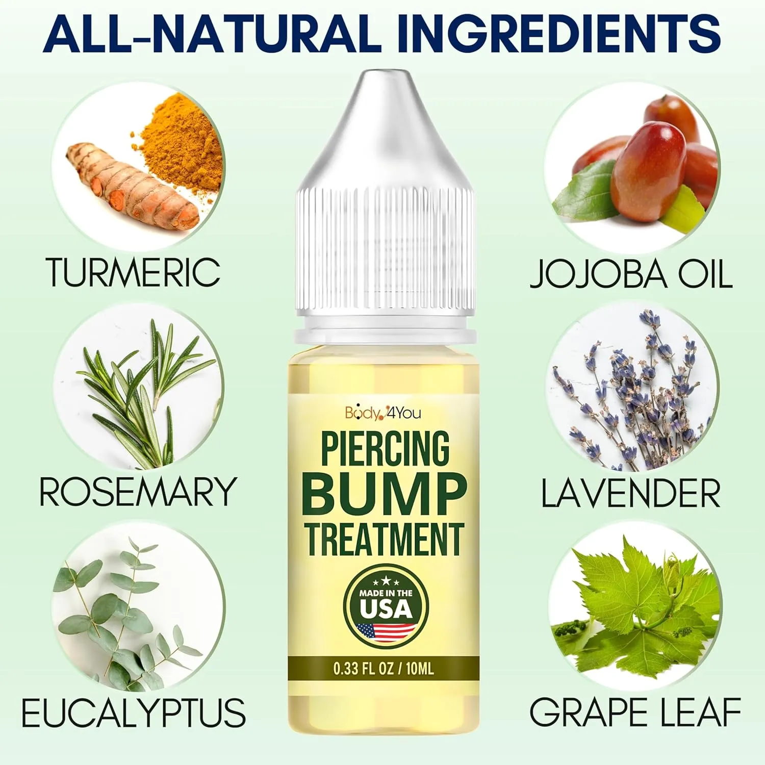 BodyJ4You Piercing Keloid Bump Removal - Natural Oil Piercing Bump Treatment - Nose Septum Belly Ear Cleaner Soothing Skin Recovery Solution - Safe Care Piercing Reduce Appearance Scars - 0.33 Fl Oz