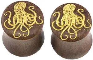 BodyJewelryOnline Pair of Ear Plug with Octopus Design Made of Wood