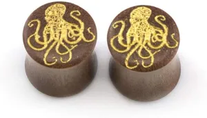BodyJewelryOnline Pair of Ear Plug with Octopus Design Made of Wood