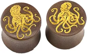 BodyJewelryOnline Pair of Ear Plug with Octopus Design Made of Wood