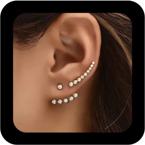 Boho Crystal Ear Climber Gold CZ Jacket Earrings Vintage Rhinestone Crawler Mini Stud Jewelry for Women
