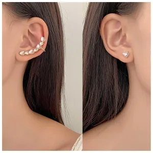 Boho Heart Ear Climber Cuff Earrings Cz Heart Cuff Wrap Earrings Pink Crystal Stud Earrings Rhinestone Heart Asymmetrical Earrings Jewelry for Women and Girls