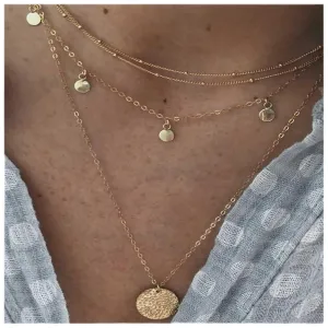 Boho Layered Coin Disc Necklace Disc Pendant Necklace Tiny Coin Dangle Choker Necklace Vintage Round Disc Collar Necklace Jewelry for Women and Girls