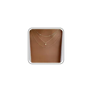 Boho Layered Cz Crystal Necklace Silver Square Solitaire Pendant Necklace Mini Rhinestone Choker Necklace Multi Layer Ball Chain Necklace Jewelry for Women