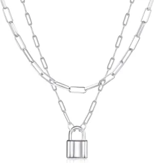 BOUTIQUELOVIN 14K Gold Plated Lock Necklace for Women Paperclip Link Chain Padlock Necklace Non-Tarnish