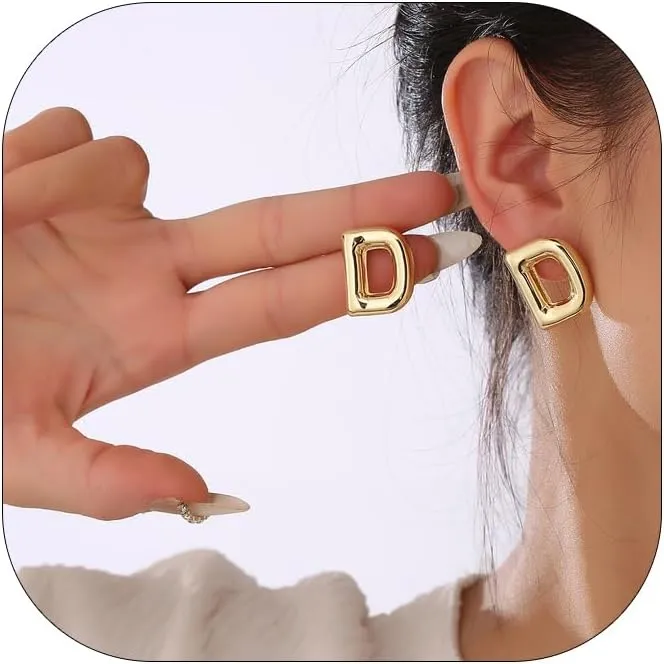 Bubble Letter Earring For Women,14k Gold Plated Dainty Balloon Initial Earrings Charm Puffy Name Personalized A-Z Alphabet Gift Jewelry
