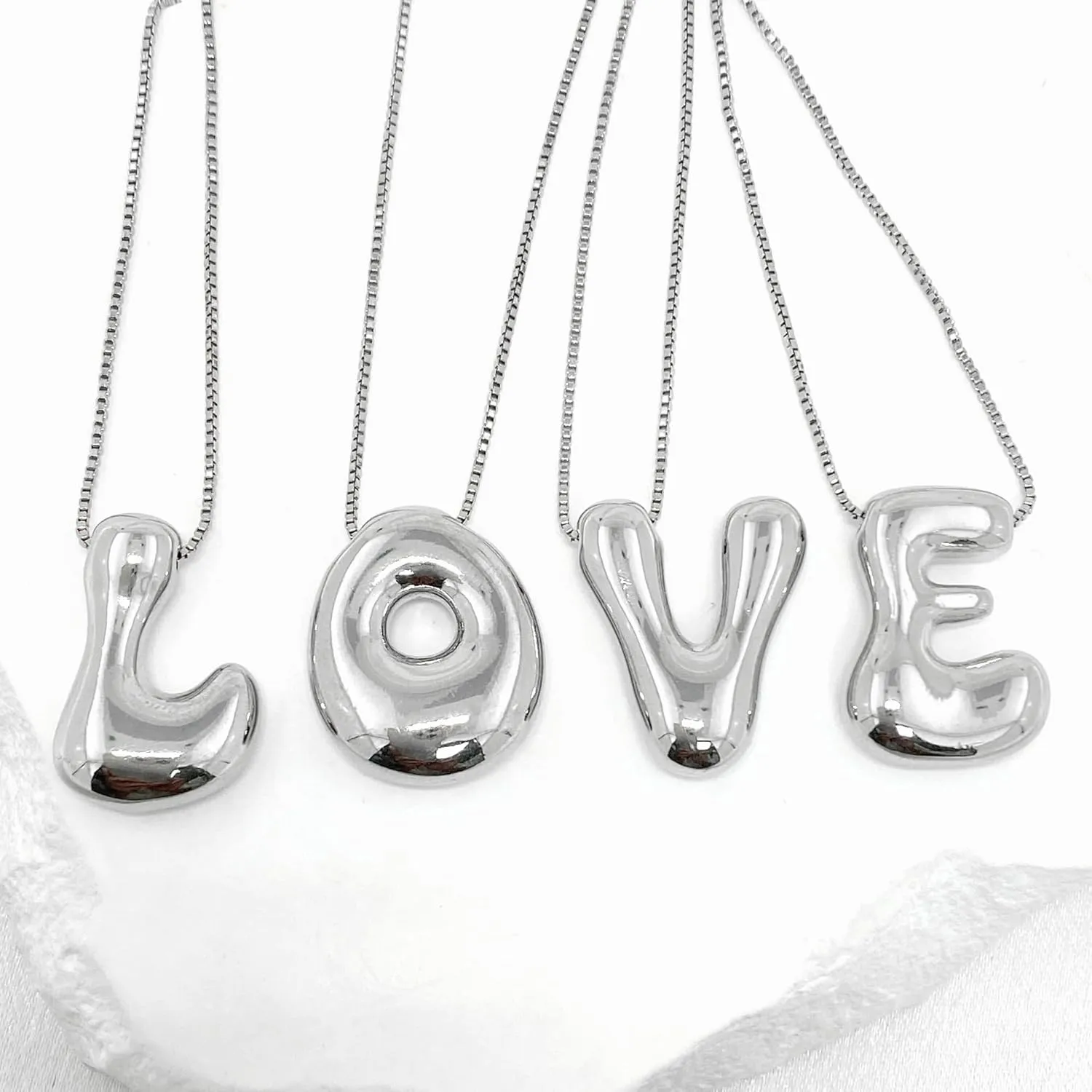 Bubble Letter Necklace Gold For Women, Balloon Initial Alphabet Pendant Polished 18k Gold Plated Puffy Name Statement Gift Jewelry