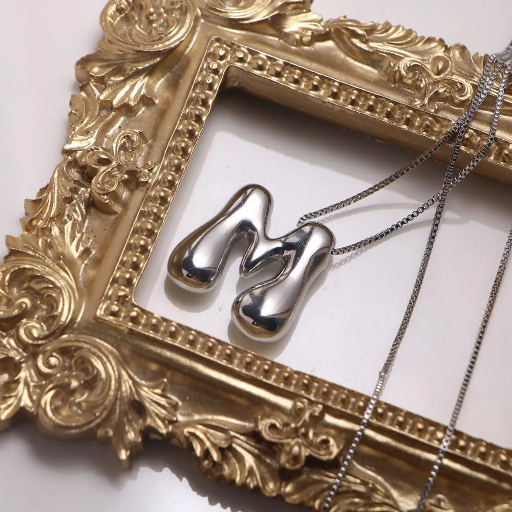 Bubble Letter Necklace Gold For Women, Balloon Initial Alphabet Pendant Polished 18k Gold Plated Puffy Name Statement Gift Jewelry