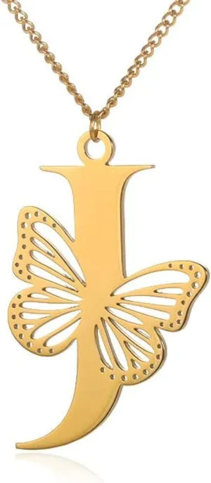 Butterfly Initial Necklace for Women Gold Letter Pendant Love Heart Christmas Birthday