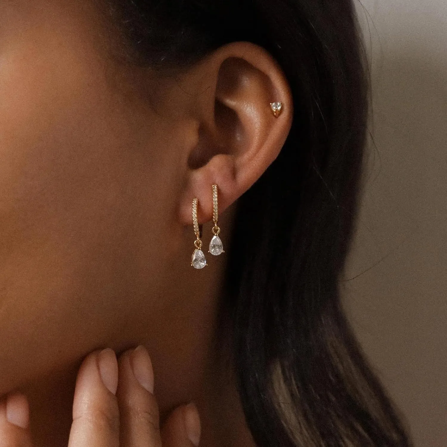 CAITLYNMINIMALIST 18K Gold Plated Sterling Silver CZ Diamond Gem Rhinestone Pearl Pave Huggies Dainty Delicate Small Mini Hoop Earrings Gift for Women