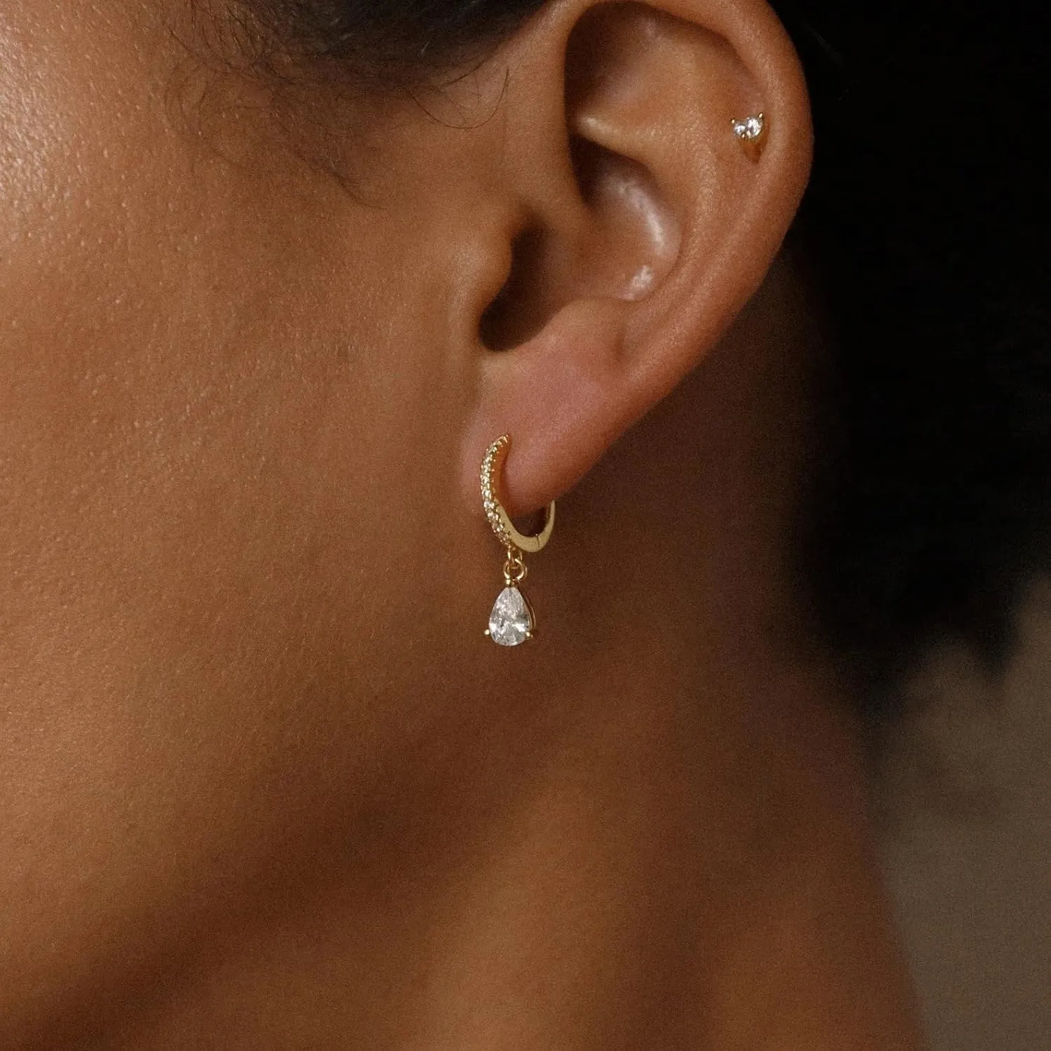CAITLYNMINIMALIST 18K Gold Plated Sterling Silver CZ Diamond Gem Rhinestone Pearl Pave Huggies Dainty Delicate Small Mini Hoop Earrings Gift for Women