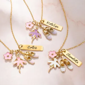 callie Personalized Name Necklace, Custom Ballet Dance Slippers Pink Flower with Name Tag on Charm Necklace, Birthday Gift for Women