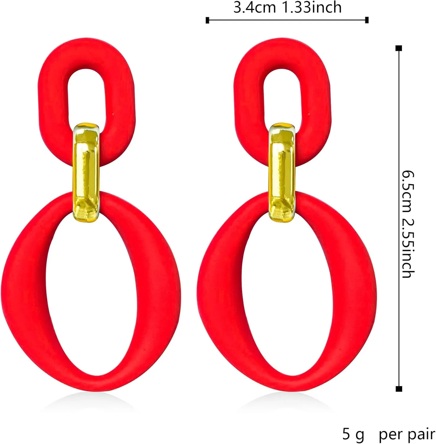 Candy Color Long Chain Link Dangle Earrings for Women Gold Plated Retro Oval Round U Shape Earring Studs