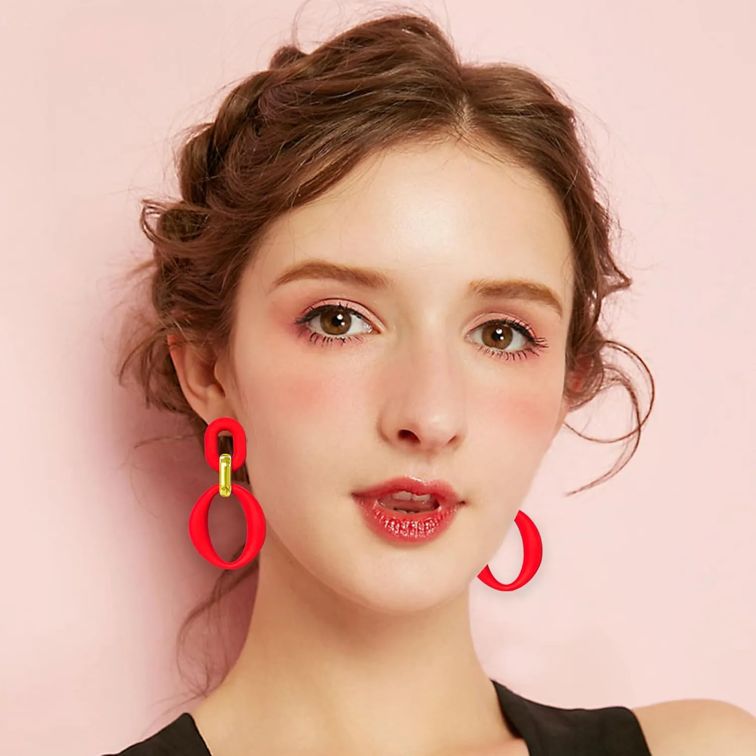 Candy Color Long Chain Link Dangle Earrings for Women Gold Plated Retro Oval Round U Shape Earring Studs