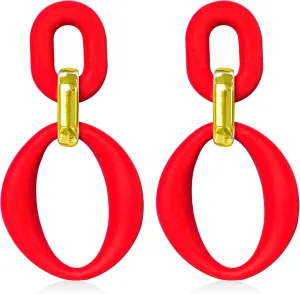 Candy Color Long Chain Link Dangle Earrings for Women Gold Plated Retro Oval Round U Shape Earring Studs