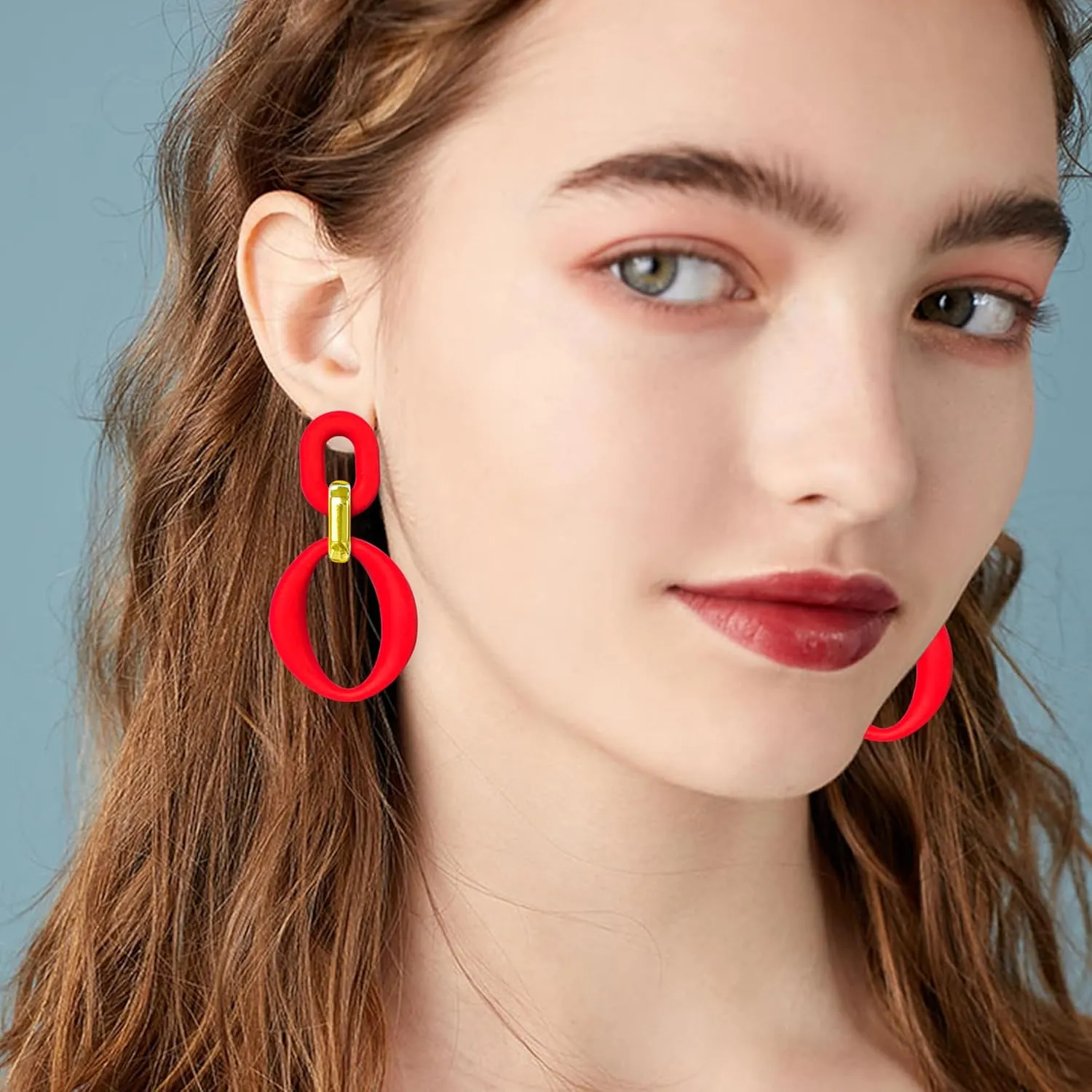 Candy Color Long Chain Link Dangle Earrings for Women Gold Plated Retro Oval Round U Shape Earring Studs