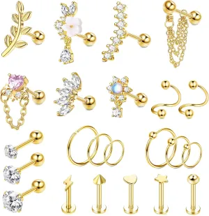 Cartilage Earrings for Women 16G - Conch Helix Tragus Earrings Piercing Jewelry Hypoallergenic Surgical Stainless Steel Cartilage Flat Back Stud Earring Push in Nose Studs Labret Jewelry